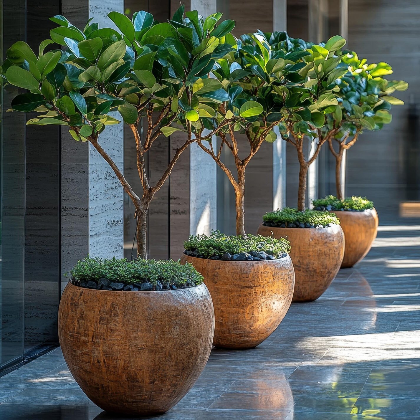 Pots outside building
